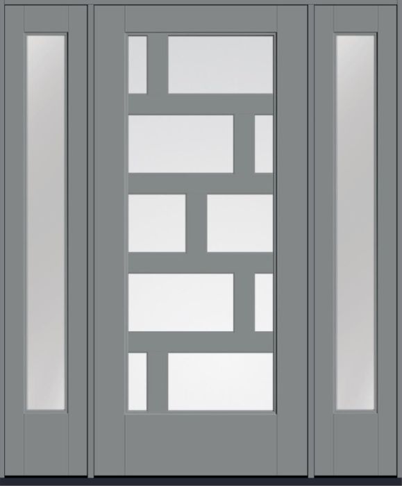 80" Low-E Contemporary Asymmetrical 10 Lite Left SDL Flat 3-1/2" Smooth Full Lite Flush-Glazed Fiberglass Single Door, Sidelites