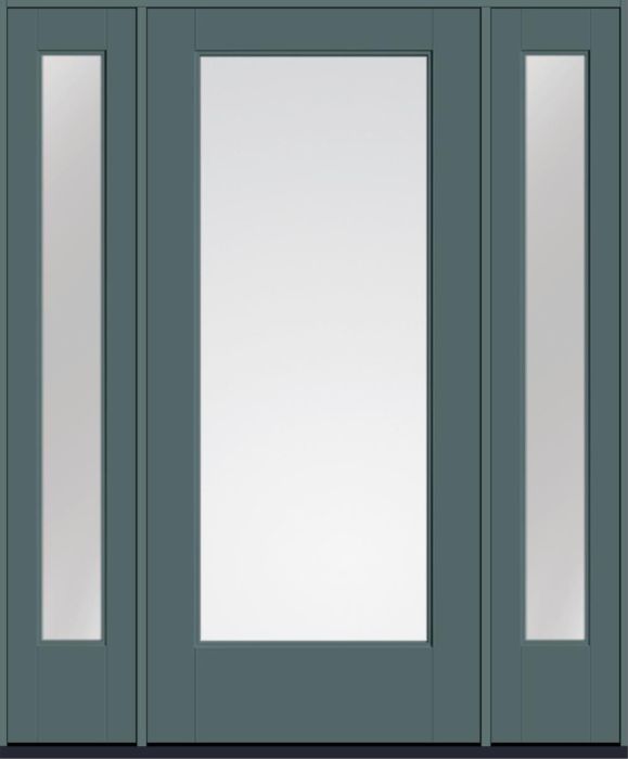80" Low-E Contemporary Modern Full Lite Smooth Flush-Glazed Fiberglass Single Door, Sidelites
