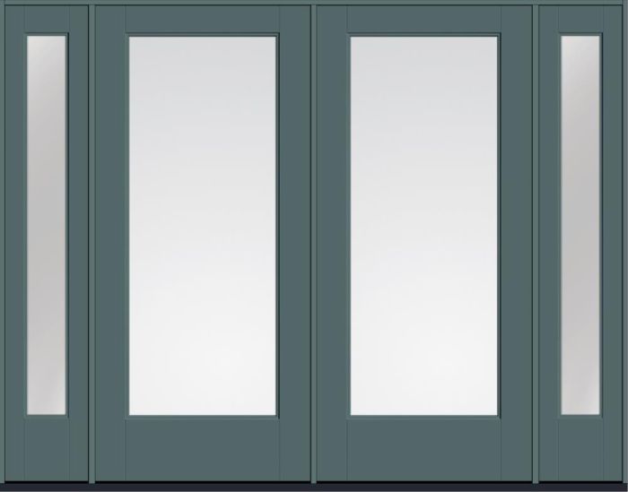 80" Low-E Contemporary Modern Full Lite Smooth Flush-Glazed Fiberglass Double Door, Sidelites