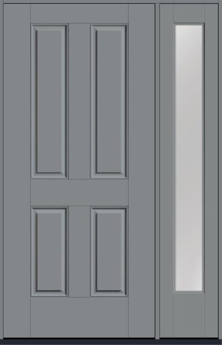 80" 4 Panel Square Top Smooth Fiberglass Single Door, Full Sidelite