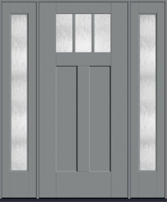 80" Chord Craftsman Top View 3 Lite 2 Panel Shaker SDL Flat 1-1/8" Smooth Flush-Glazed Fiberglass Single Door, Full Sidelites