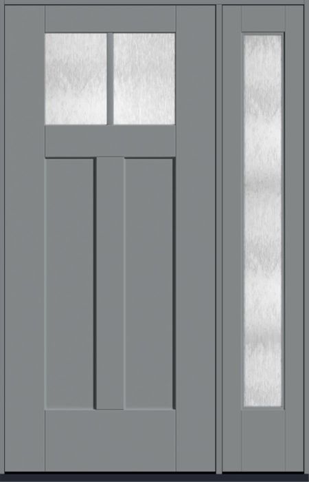 80" Chord Craftsman Top View 2 Lite 2 Panel Shaker SDL Flat 1-1/8" Smooth Flush-Glazed Fiberglass Single Door, Full Sidelite