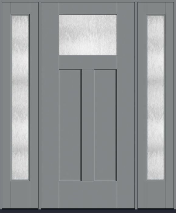 80" Chord Craftsman Top View 2 Panel Shaker Smooth Flush-Glazed Fiberglass Single Door, Full Sidelites