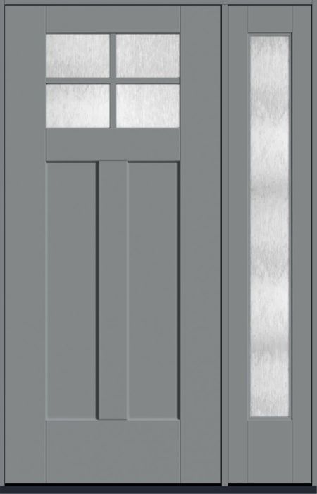 80" Chord Craftsman Top View 4 Lite 2 Panel Shaker SDL Flat 1-1/8" Smooth Flush-Glazed Fiberglass Single Door, Full Sidelite