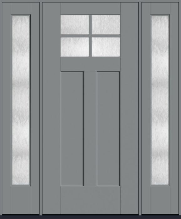 80" Chord Craftsman Top View 4 Lite 2 Panel Shaker SDL Flat 1-1/8" Smooth Flush-Glazed Fiberglass Single Door, Full Sidelites