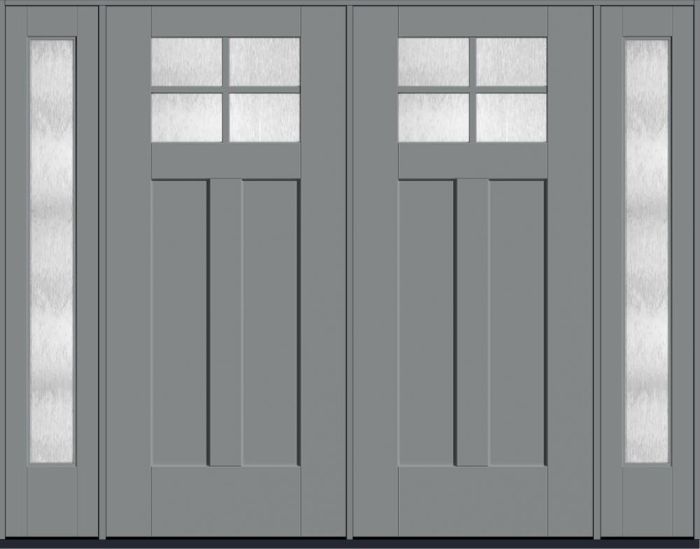 80" Chord Craftsman Top View 4 Lite 2 Panel Shaker SDL Flat 1-1/8" Smooth Flush-Glazed Fiberglass Double Door, Full Sidelites