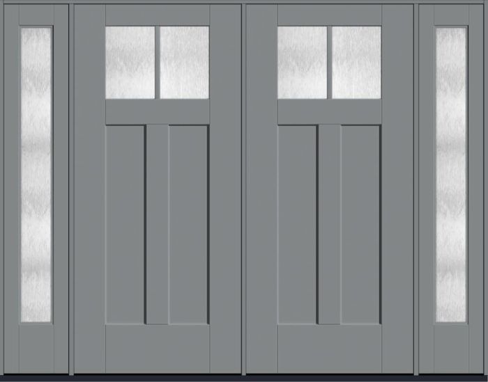 80" Chord Craftsman Top View 2 Lite 2 Panel Shaker SDL Flat 1-1/8" Smooth Flush-Glazed Fiberglass Double Door, Full Sidelites
