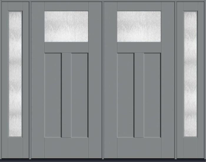 80" Chord Craftsman Top View 2 Panel Shaker Smooth Flush-Glazed Fiberglass Double Door, Full Sidelites