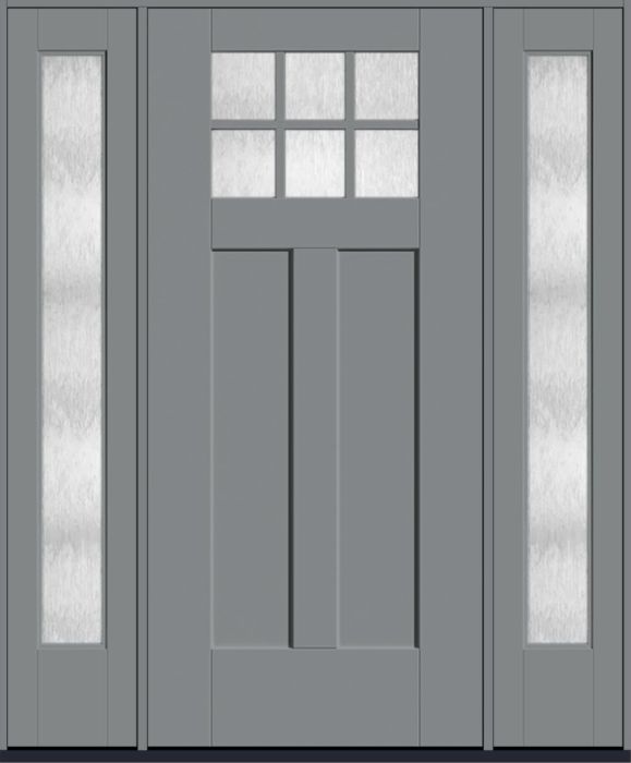 80" Chord Craftsman Top View 6 Lite 2 Panel Shaker SDL Flat 1-1/8" Smooth Flush-Glazed Fiberglass Single Door, Full Sidelites