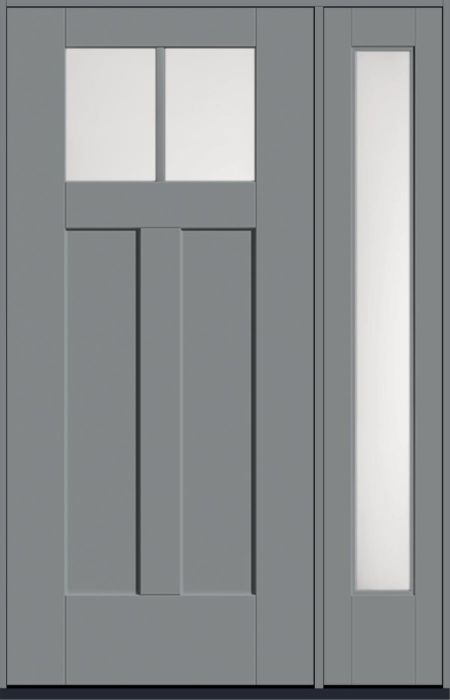 80" Satin Etch Craftsman Top View 2 Lite 2 Panel Shaker SDL Flat 1-1/8" Smooth Flush-Glazed Fiberglass Single Door, Full Sidelite