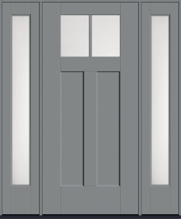 80" Satin Etch Craftsman Top View 2 Lite 2 Panel Shaker SDL Flat 1-1/8" Smooth Flush-Glazed Fiberglass Single Door, Full Sidelites