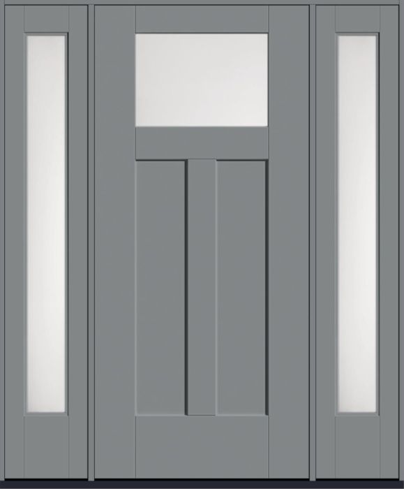 80" Low-E Craftsman Top View 2 Lite 2 Panel Shaker SDL Flat 1-1/8" Smooth Flush-Glazed Fiberglass Single Door, Full Sidelites