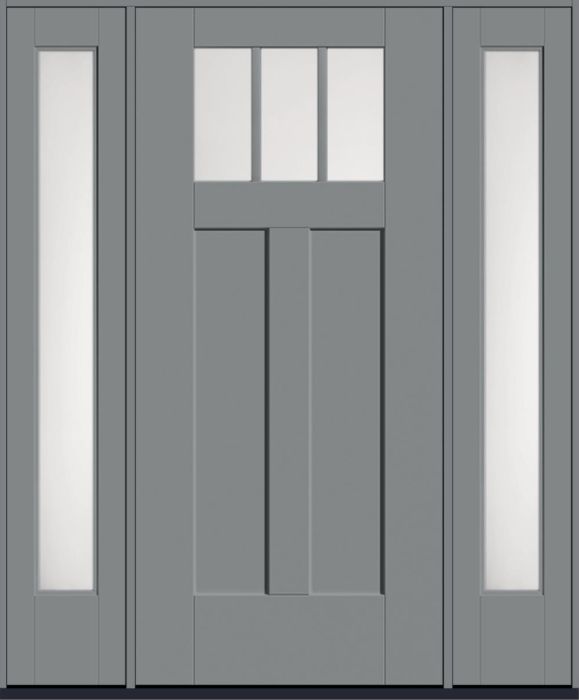 80" Satin Etch Craftsman Top View 3 Lite 2 Panel Shaker SDL Flat 1-1/8" Smooth Flush-Glazed Fiberglass Single Door, Full Sidelites