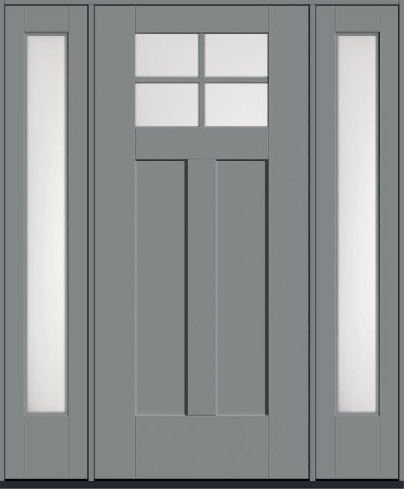80" Satin Etch Craftsman Top View 4 Lite 2 Panel Shaker SDL Flat 1-1/8" Smooth Flush-Glazed Fiberglass Single Door, Full Sidelites