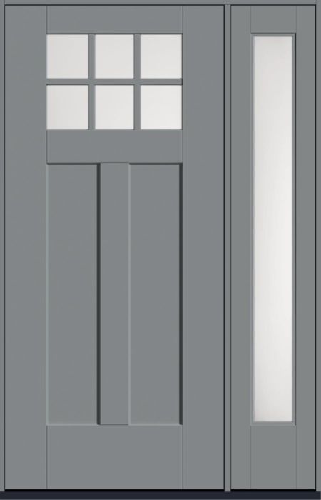 80" Satin Etch Craftsman Top View 6 Lite 2 Panel Shaker SDL Flat 1-1/8" Smooth Flush-Glazed Fiberglass Single Door, Full Sidelite