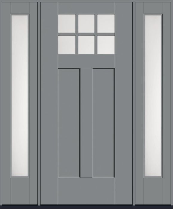 80" Satin Etch Craftsman Top View 6 Lite 2 Panel Shaker SDL Flat 1-1/8" Smooth Flush-Glazed Fiberglass Single Door, Full Sidelites