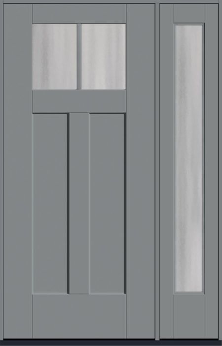 80" Chinchilla Craftsman Top View 2 Lite 2 Panel Shaker SDL Flat 1-1/8" Smooth Flush-Glazed Fiberglass Single Door, Full Sidelite