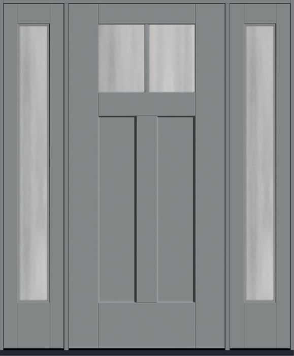 80" Chinchilla Craftsman Top View 2 Lite 2 Panel Shaker SDL Flat 1-1/8" Smooth Flush-Glazed Fiberglass Single Door, Full Sidelites