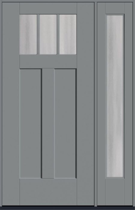 80" Chinchilla Craftsman Top View 3 Lite 2 Panel Shaker SDL Flat 1-1/8" Smooth Flush-Glazed Fiberglass Single Door, Full Sidelite