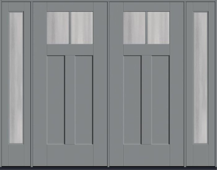 80" Chinchilla Craftsman Top View 2 Lite 2 Panel Shaker SDL Flat 1-1/8" Smooth Flush-Glazed Fiberglass Double Door, Full Sidelites