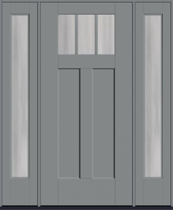 80" Chinchilla Craftsman Top View 3 Lite 2 Panel Shaker SDL Flat 1-1/8" Smooth Flush-Glazed Fiberglass Single Door, Full Sidelites