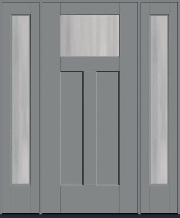 80" Chinchilla Craftsman Top View 2 Panel Shaker Smooth Flush-Glazed Fiberglass Single Door, Full Sidelites