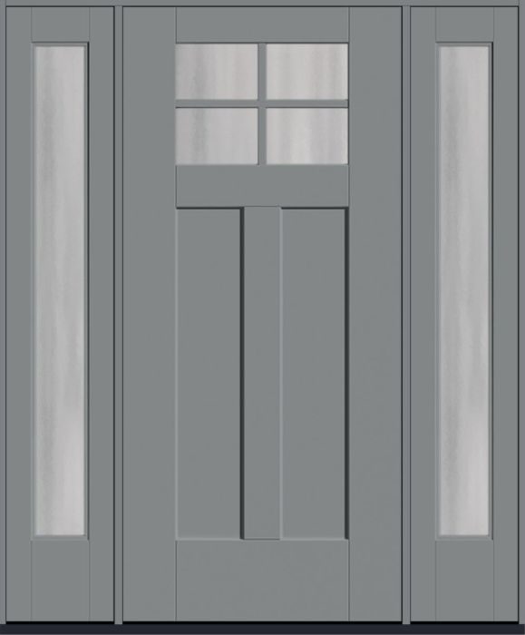 80" Chinchilla Craftsman Top View 4 Lite 2 Panel Shaker SDL Flat 1-1/8" Smooth Flush-Glazed Fiberglass Single Door, Full Sidelites
