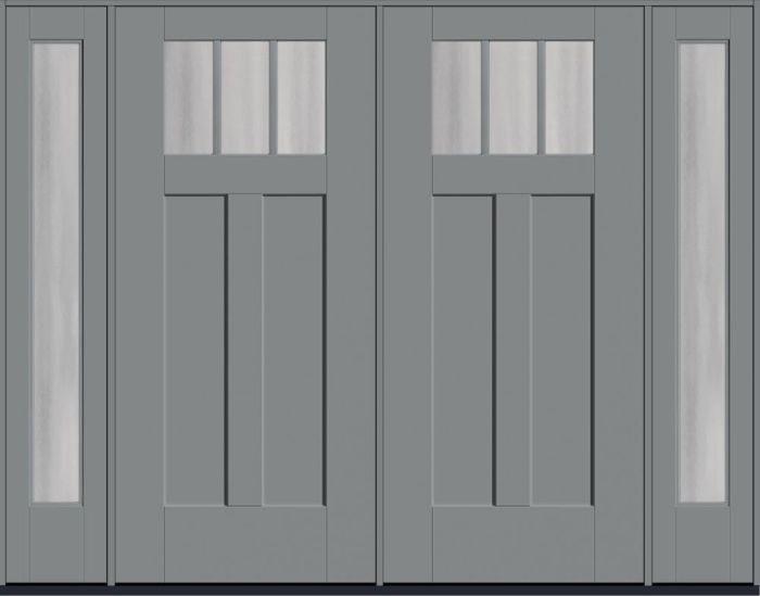 80" Chinchilla Craftsman Top View 3 Lite 2 Panel Shaker SDL Flat 1-1/8" Smooth Flush-Glazed Fiberglass Double Door, Full Sidelites