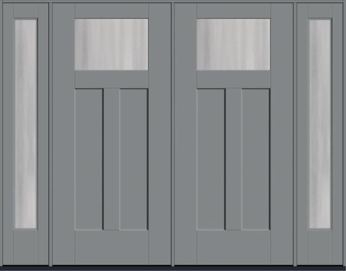 80" Chinchilla Craftsman Top View 2 Panel Shaker Smooth Flush-Glazed Fiberglass Double Door, Full Sidelites