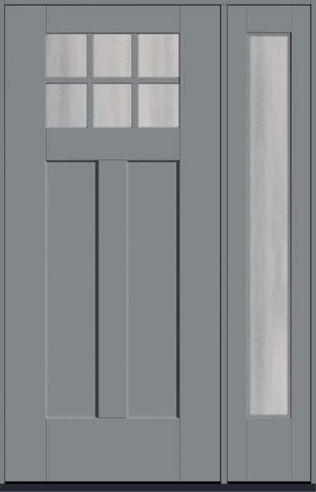 80" Chinchilla Craftsman Top View 6 Lite 2 Panel Shaker SDL Flat 1-1/8" Smooth Flush-Glazed Fiberglass Single Door, Full Sidelite