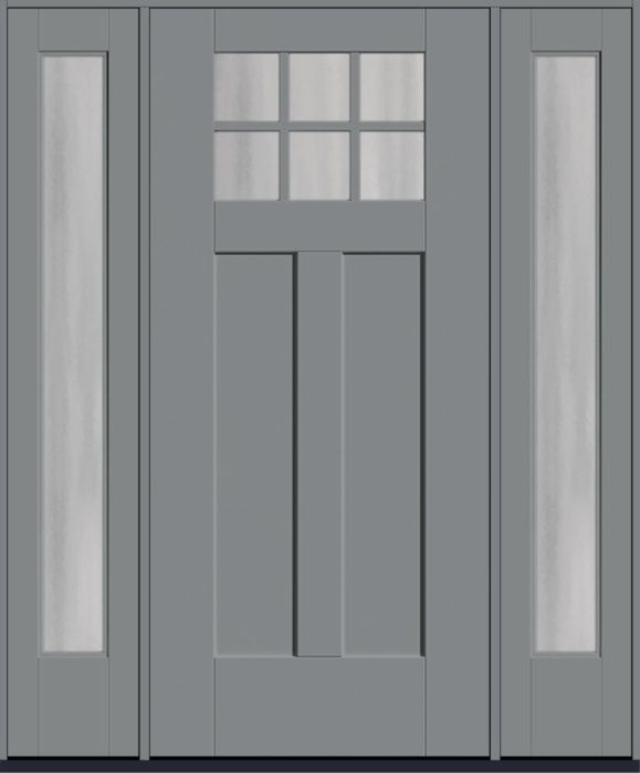 80" Chinchilla Craftsman Top View 6 Lite 2 Panel Shaker SDL Flat 1-1/8" Smooth Flush-Glazed Fiberglass Single Door, Full Sidelites