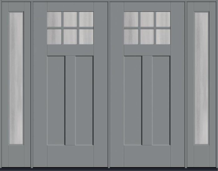 80" Chinchilla Craftsman Top View 6 Lite 2 Panel Shaker SDL Flat 1-1/8" Smooth Flush-Glazed Fiberglass Double Door, Full Sidelites