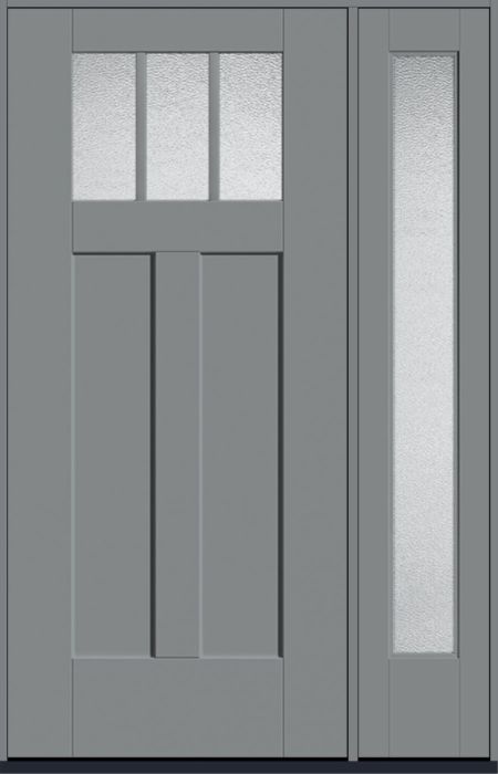 80" Granite Craftsman Top View 3 Lite 2 Panel Shaker SDL Flat 1-1/8" Smooth Flush-Glazed Fiberglass Single Door, Full Sidelite