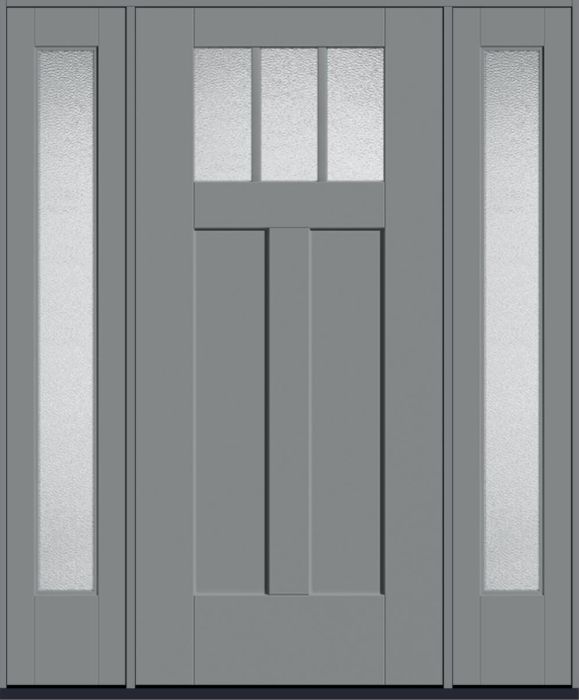 80" Granite Craftsman Top View 3 Lite 2 Panel Shaker SDL Flat 1-1/8" Smooth Flush-Glazed Fiberglass Single Door, Full Sidelites