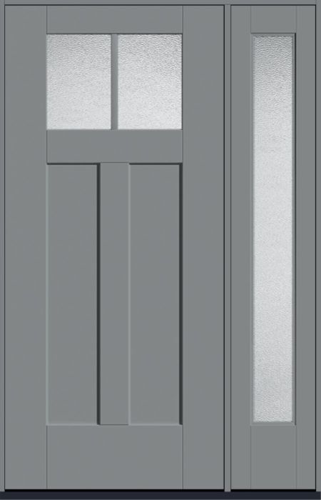 80" Granite Craftsman Top View 2 Lite 2 Panel Shaker SDL Flat 1-1/8" Smooth Flush-Glazed Fiberglass Single Door, Full Sidelite
