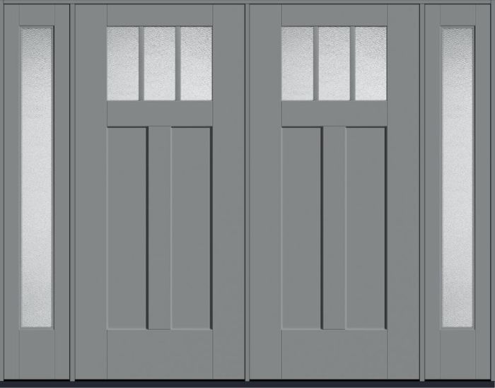 80" Granite Craftsman Top View 3 Lite 2 Panel Shaker SDL Flat 1-1/8" Smooth Flush-Glazed Fiberglass Double Door, Full Sidelites