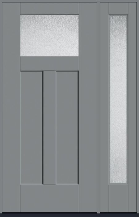 80" Granite Craftsman Top View 2 Panel Shaker Smooth Flush-Glazed Fiberglass Single Door, Full Sidelite