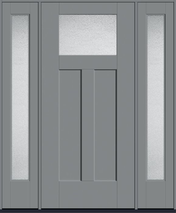 80" Granite Craftsman Top View 2 Panel Shaker Smooth Flush-Glazed Fiberglass Single Door, Full Sidelites