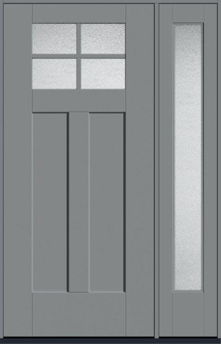 80" Granite Craftsman Top View 4 Lite 2 Panel Shaker SDL Flat 1-1/8" Smooth Flush-Glazed Fiberglass Single Door, Full Sidelite