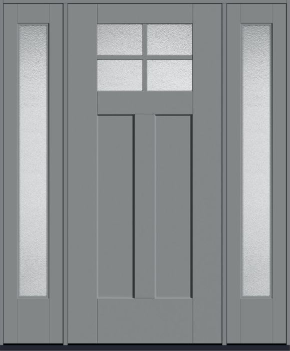 80" Granite Craftsman Top View 4 Lite 2 Panel Shaker SDL Flat 1-1/8" Smooth Flush-Glazed Fiberglass Single Door, Full Sidelites