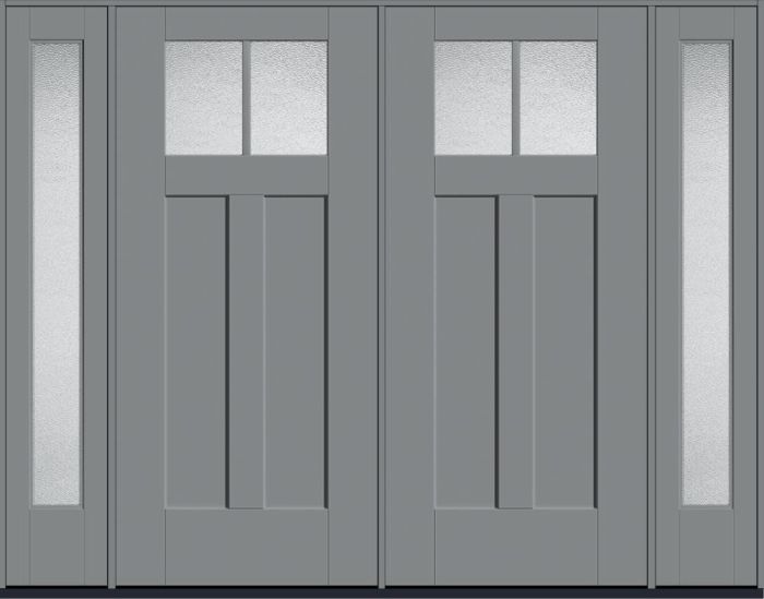 80" Granite Craftsman Top View 2 Lite 2 Panel Shaker SDL Flat 1-1/8" Smooth Flush-Glazed Fiberglass Double Door, Full Sidelites