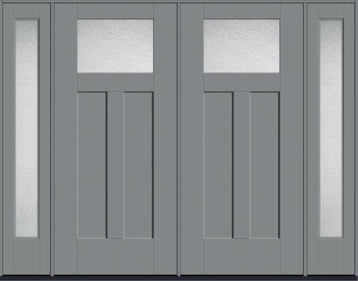 80" Granite Craftsman Top View 2 Panel Shaker Smooth Flush-Glazed Fiberglass Double Door, Full Sidelites