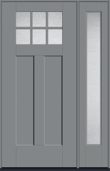 80" Granite Craftsman Top View 6 Lite 2 Panel Shaker SDL Flat 1-1/8" Smooth Flush-Glazed Fiberglass Single Door, Full Sidelite