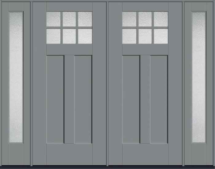 80" Granite Craftsman Top View 6 Lite 2 Panel Shaker SDL Flat 1-1/8" Smooth Flush-Glazed Fiberglass Double Door, Full Sidelites