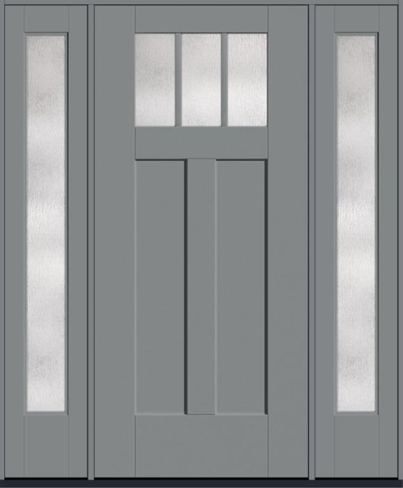 80" Rainglass Craftsman Top View 3 Lite 2 Panel Shaker SDL Flat 1-1/8" Smooth Flush-Glazed Fiberglass Single Door, Full Sidelites