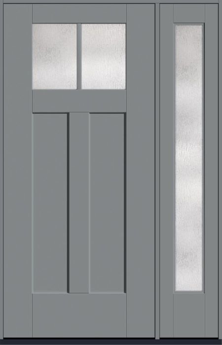 80" Rainglass Craftsman Top View 2 Lite 2 Panel Shaker SDL Flat 1-1/8" Smooth Flush-Glazed Fiberglass Single Door, Full Sidelite
