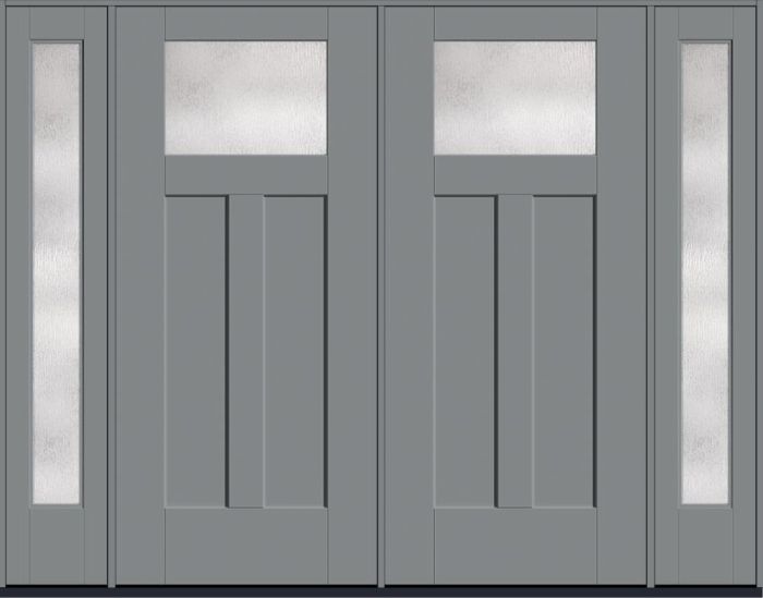 80" Rainglass Craftsman Top View 2 Panel Shaker Smooth Flush-Glazed Fiberglass Double Door, Full Sidelites