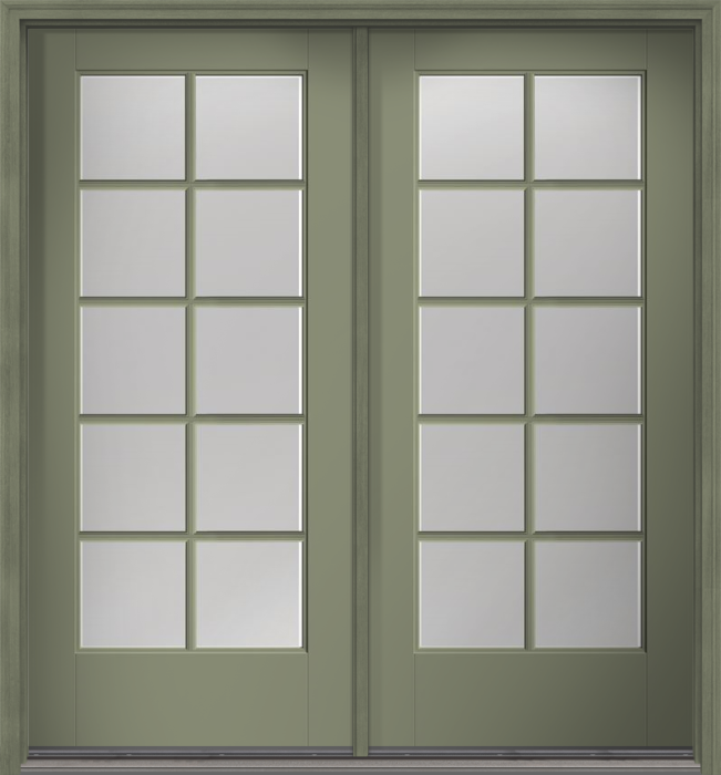 80" Low-E Colonial 10 Lite SDL Smooth Full Lite Flush-Glazed Fiberglass Double Door