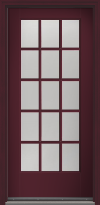 80" Low-E Colonial 15 Lite SDL Smooth Full Lite Flush-Glazed Fiberglass Single Door