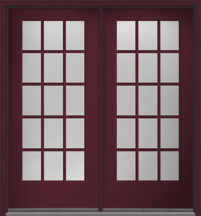 80" Low-E Colonial 15 Lite SDL Smooth Full Lite Flush-Glazed Fiberglass Double Door